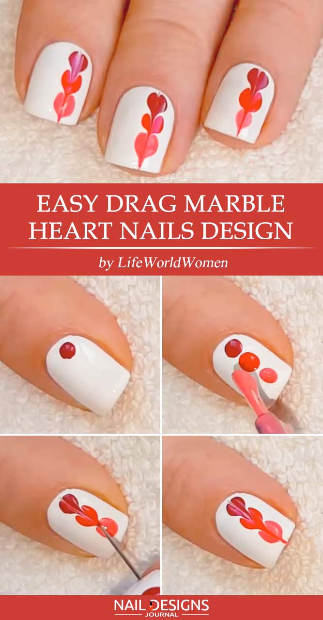 Easy Drag Marble Heart Nails Design