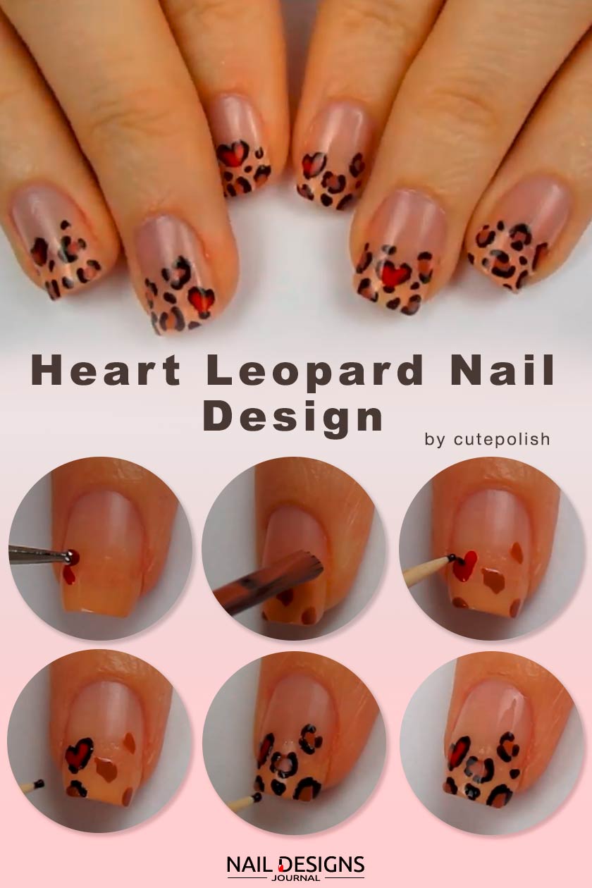 Heart Leopard Nail Art Design #handpaintednails #easynailsart