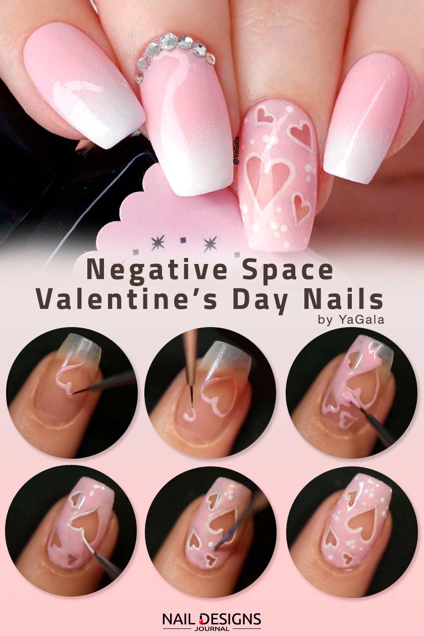 Negative Space Valentine’s Day Nails #easynailart #nailstutorial