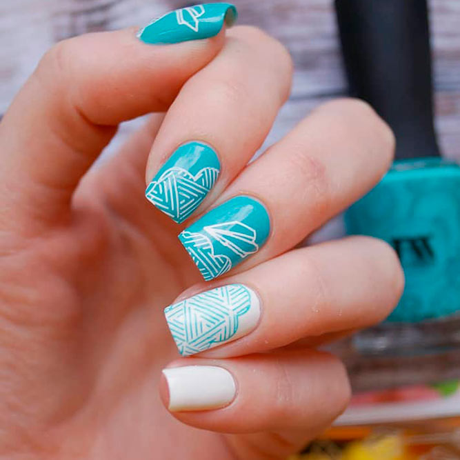 Perfect Combination Aqua And White Nail Polishes picture 1