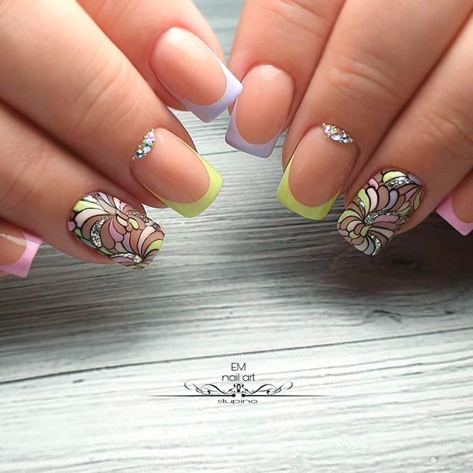 French Tip Manicure Upgraded With Gentle Floral Accent