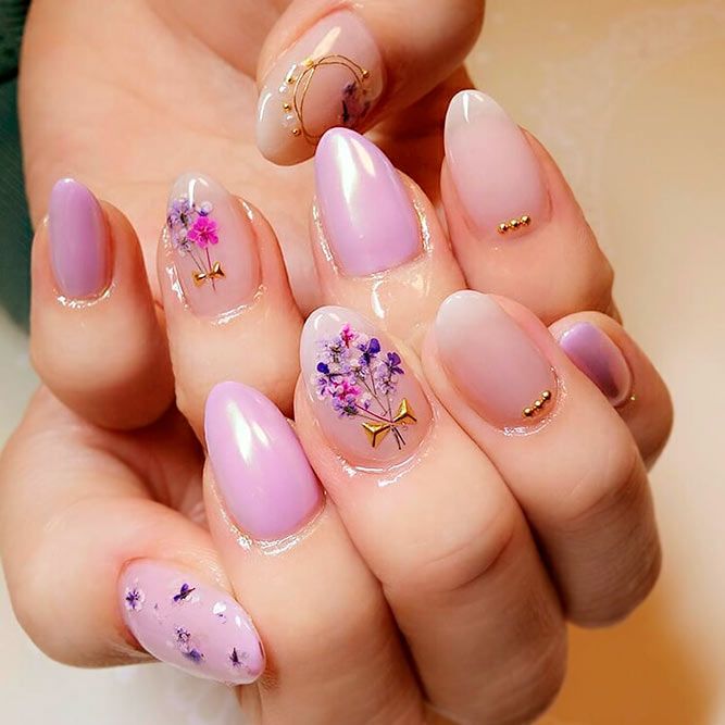 Spring Nail Designs With Fragile Dried Flowers