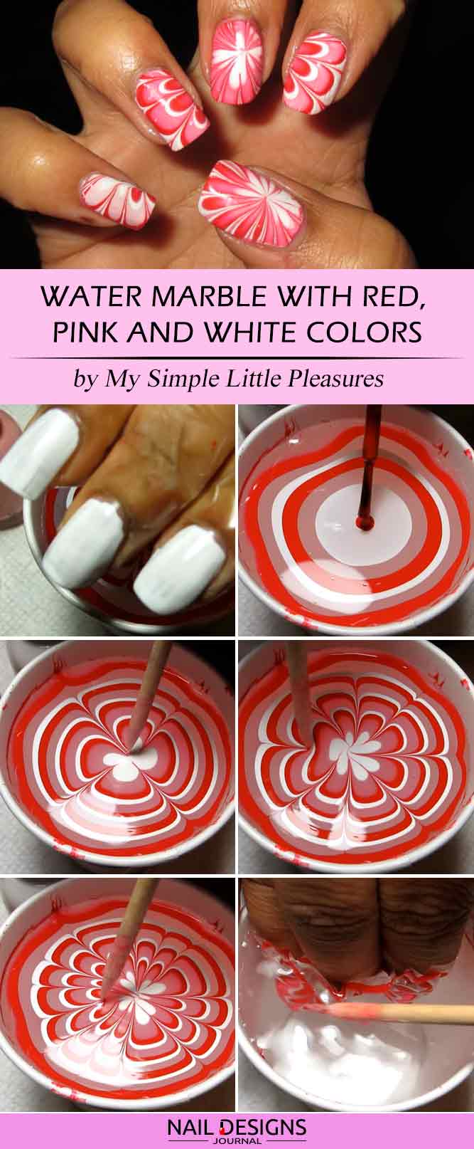 Water Marble With Red Pink and White Colors