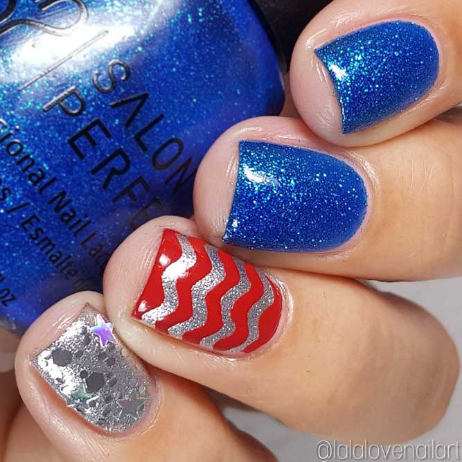Cute Patriotic Nail Art With Metallic Shine picture 1