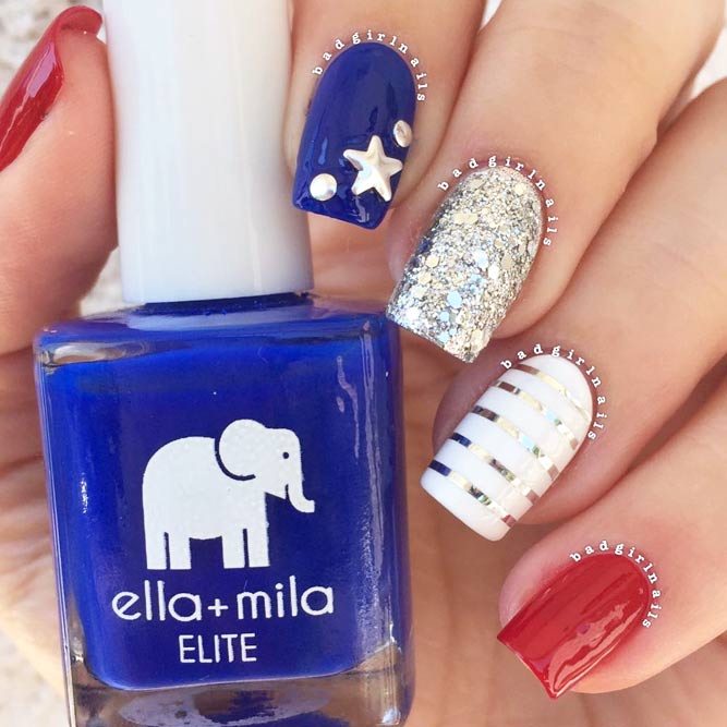 Cute Patriotic Nail Art With Metallic Shine picture 2