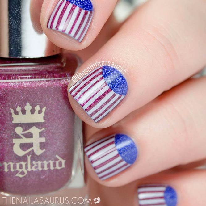 Patriotic Nail Art With Vertical Stripes Design