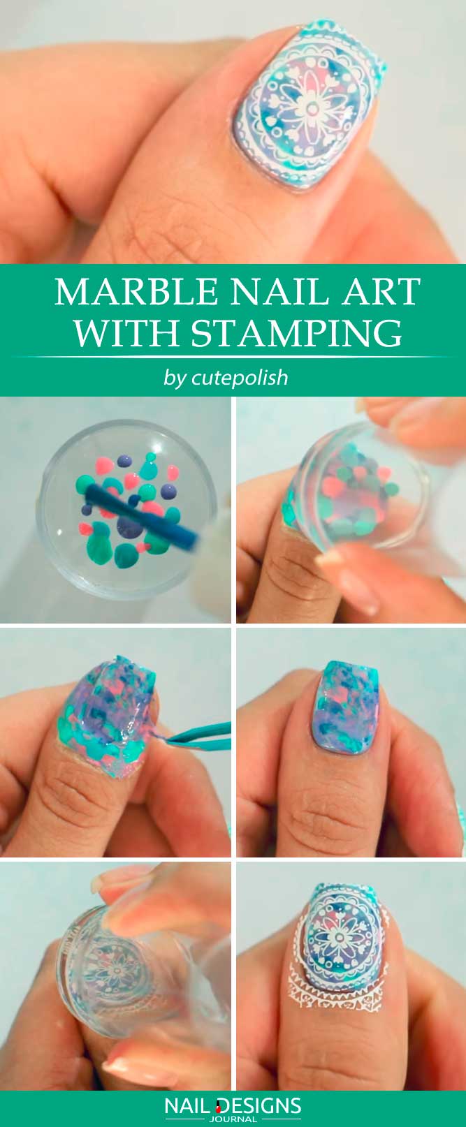 Marble Nail Art With Stamping