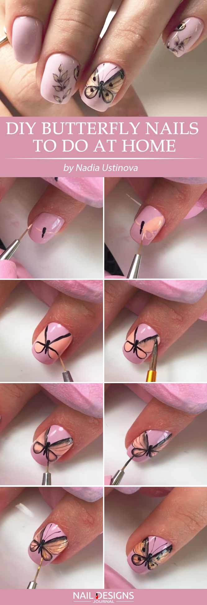 DIY Butterfly Nails To Do At Home #handpaintednails #shortnails #pinknails