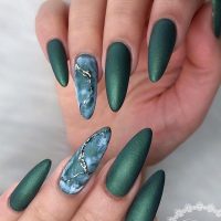 emerald green nails with gems