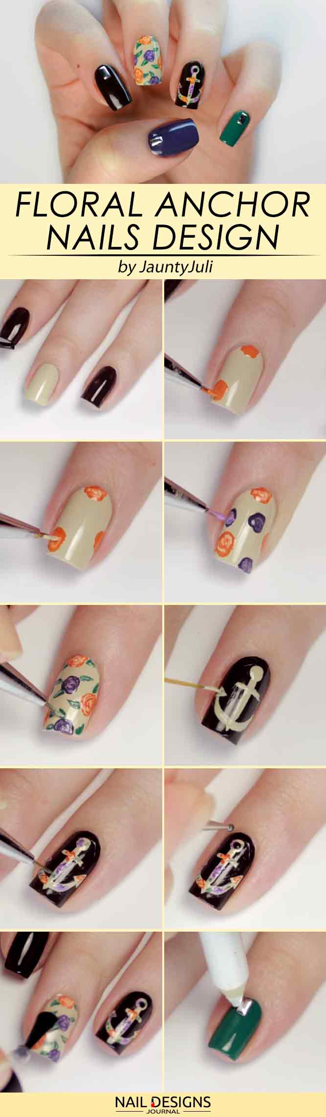 Beautiful Floral Anchor Nails Art #anchornails #flowernails