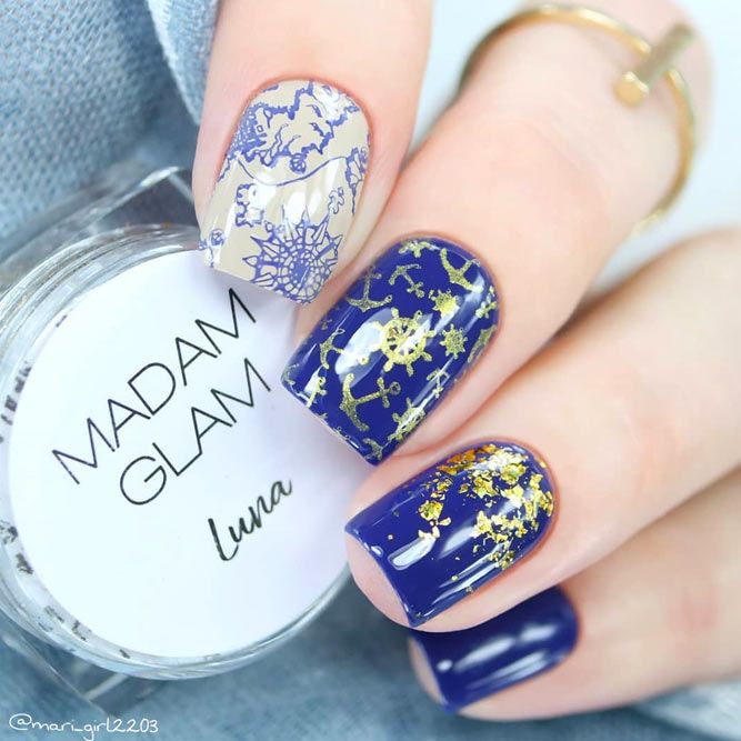Anchor Nails with Gold Foil