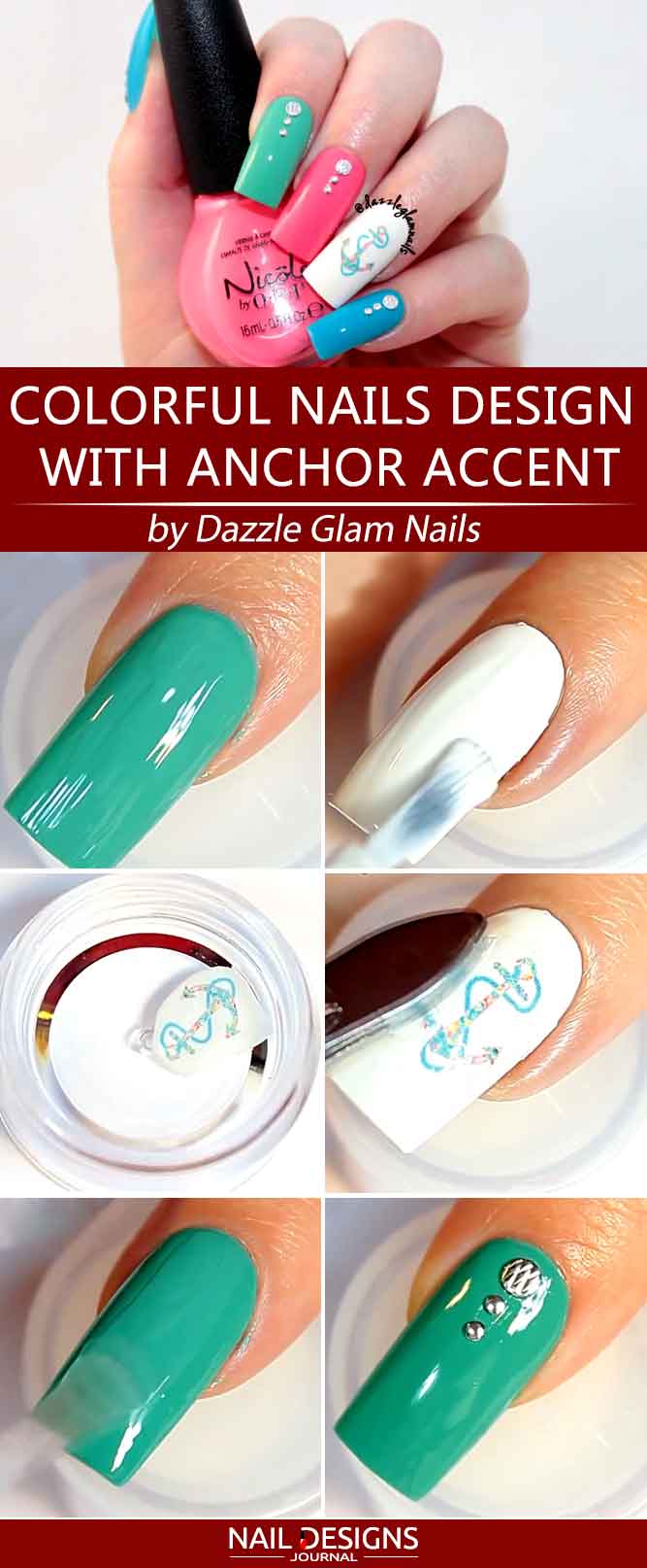 Colorful Nails Tutorial With Anchor Accent #anchornails #summernails