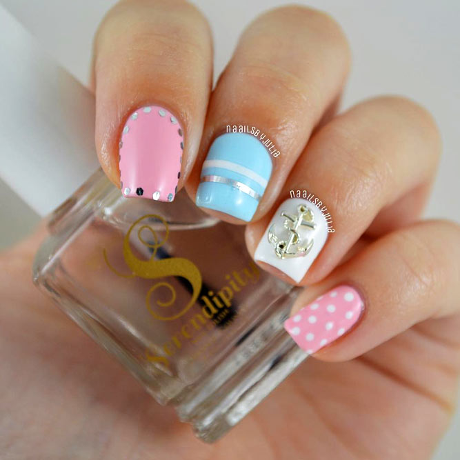 Pastel Nails Design With 3D Anchor