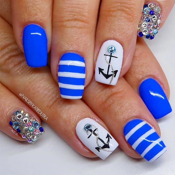 Anchor Nail Art With Stones Accent