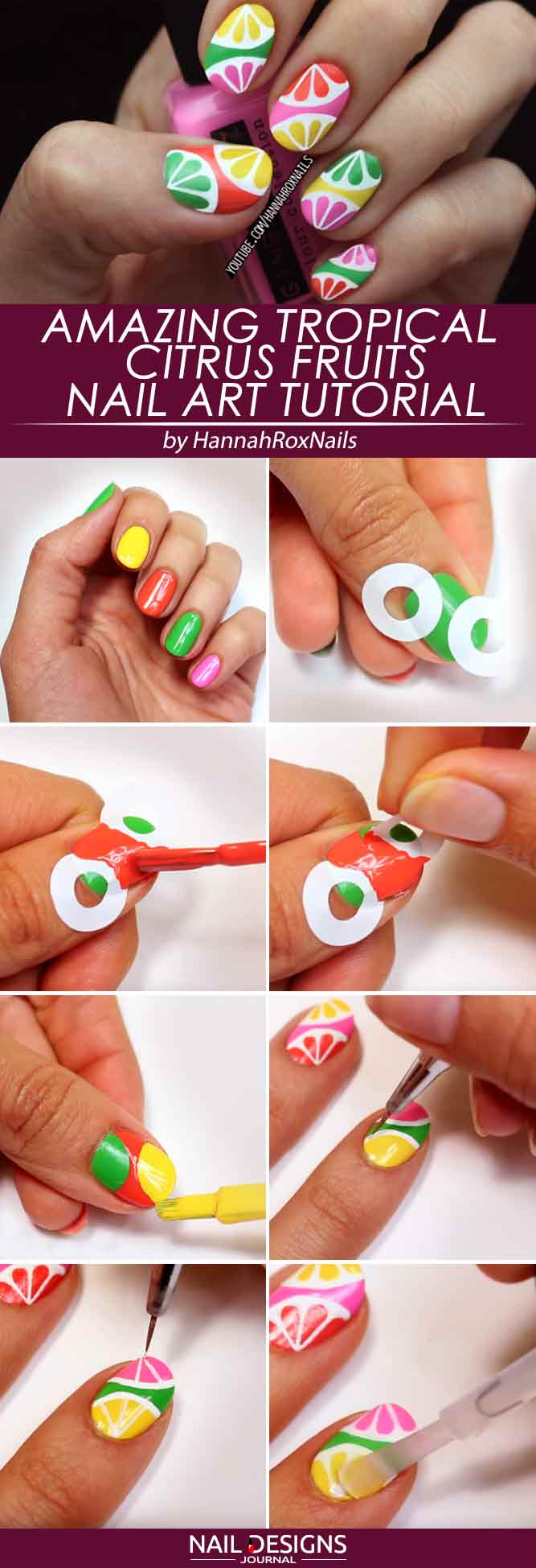 Tropical Citrus Fruits Nail Art