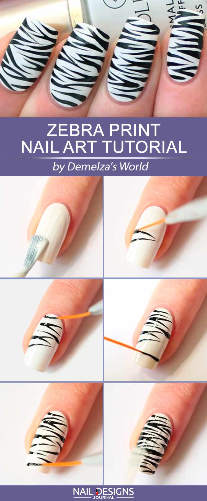 Step By Step Tutorial How To Paint Zebra Print On Your Nails #blackandwhitenails #stripesnails #squarenails #nailtutorial #diynails