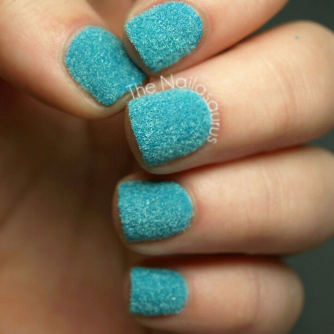 Ocean Blue Flocking Powder Nail Design