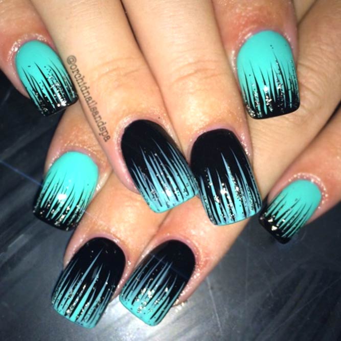 Turquoise And Black Waterfall Nails