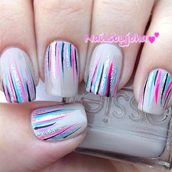 Grey Shade With Colorful Waterfall Nails