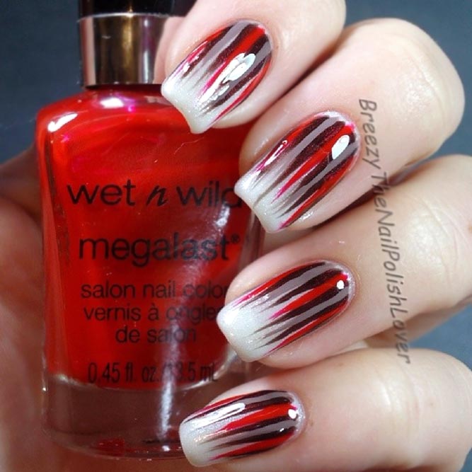 Red Accents For Waterfall Nails