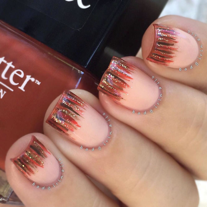 Peach Color Waterfall Nails