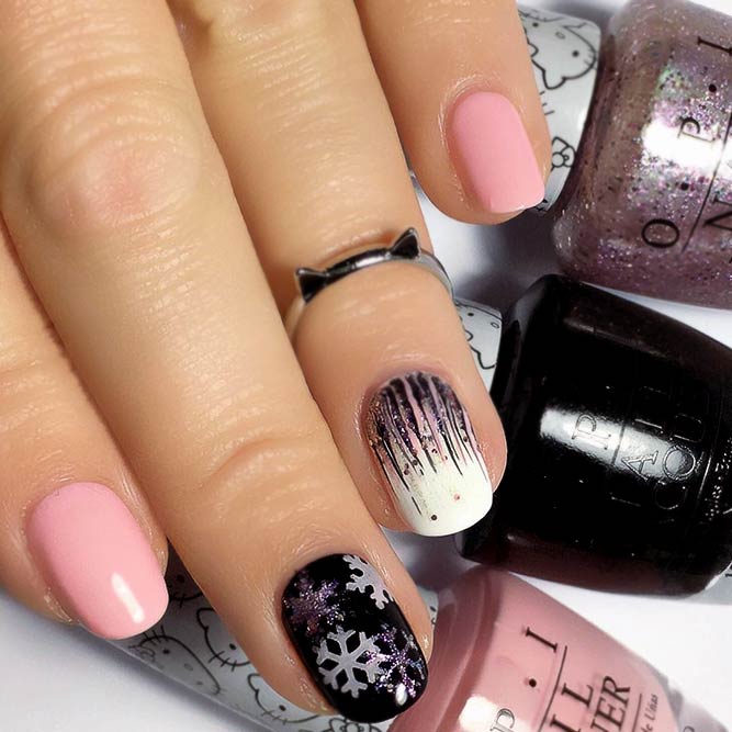 Pink & Black Waterfall Nails