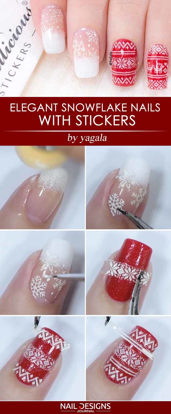Elegant Snowflake Nails with Stickers