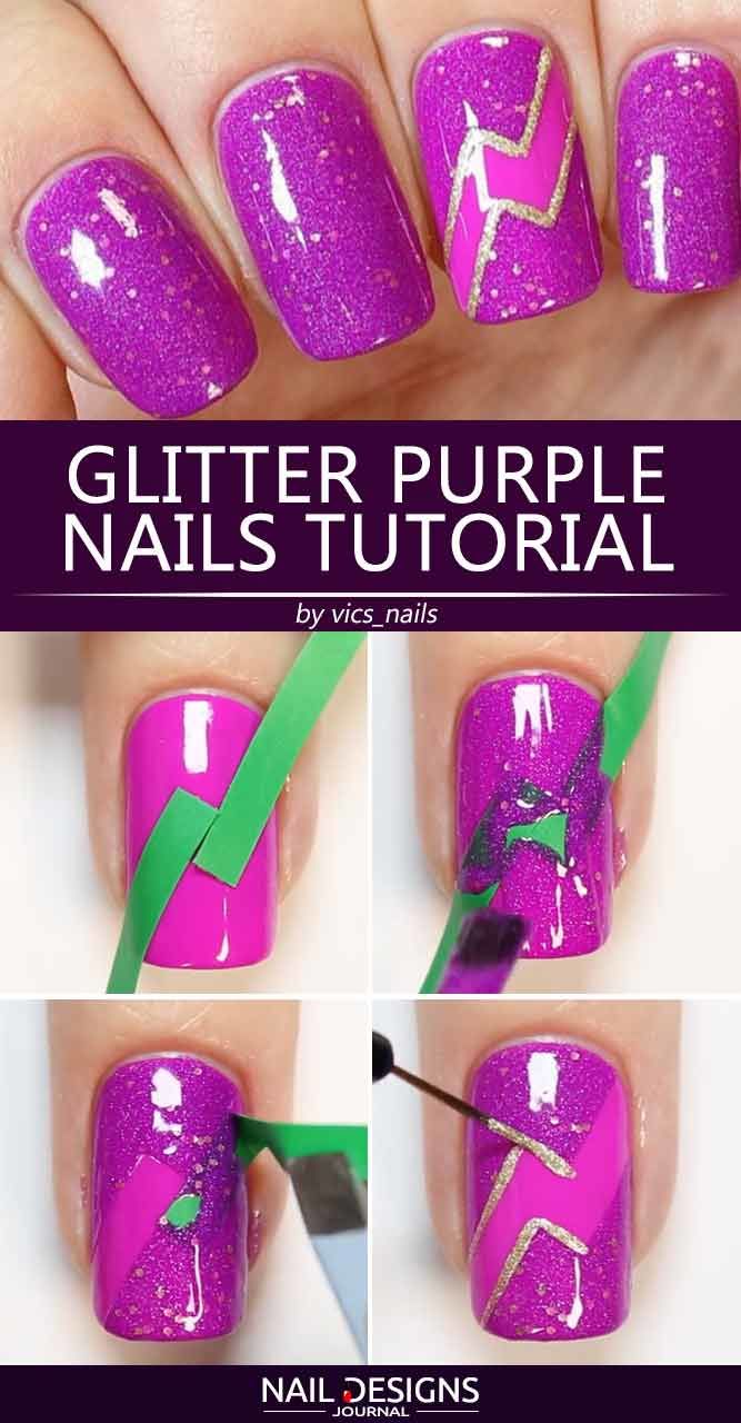 Glitter Purple Nails Tutorial