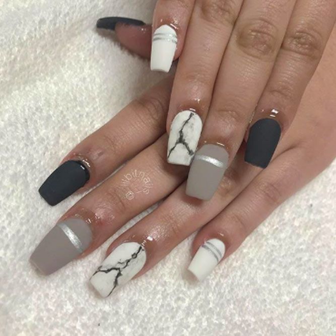 Matte Nails With Marble Accent