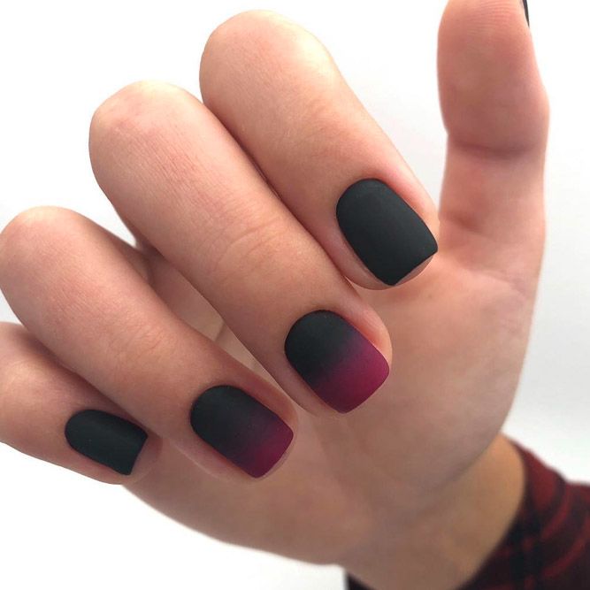 Ombre Nails Designs With Black and Maroon Colors