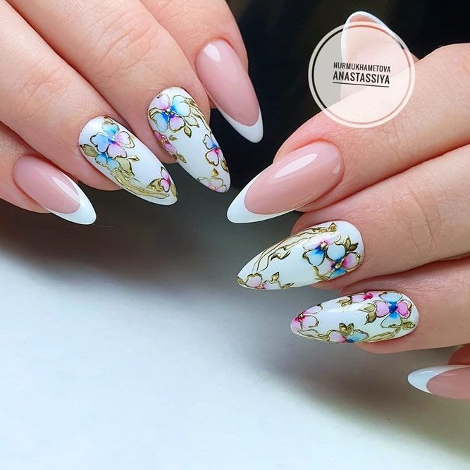 French Tip Manicure With Floral Accent