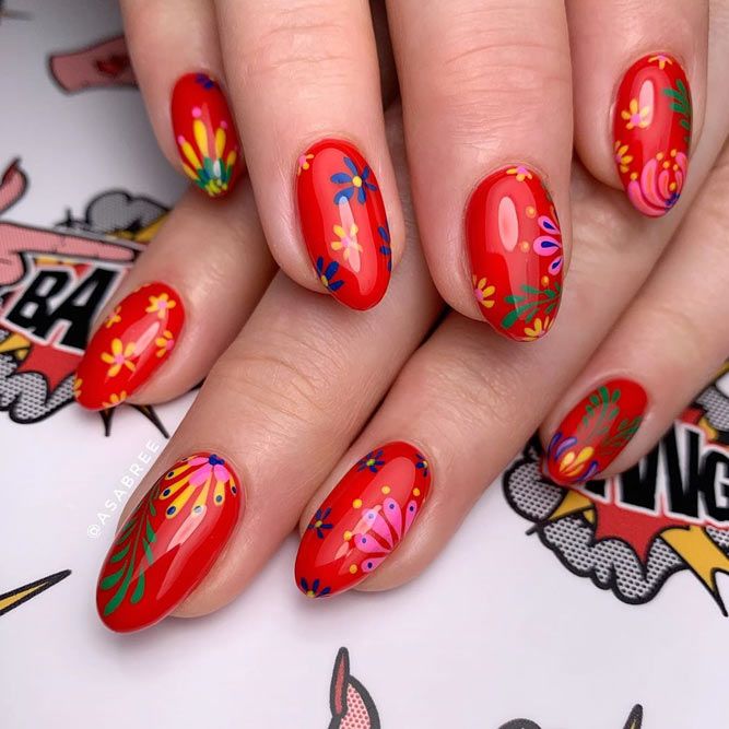 Sweet Daisies Red Nail Designs