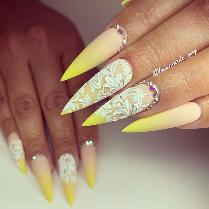 3D For Yellow Stiletto Nail Design