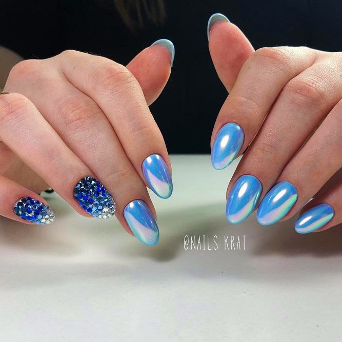 Blue Chrome Nails With Another Accents