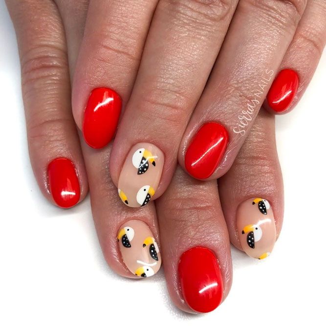 Lovely Birds Tropical Nails Designs