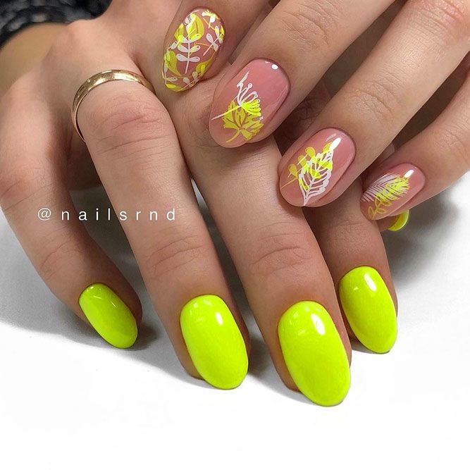 Neon Yellow Nails With Negative Space