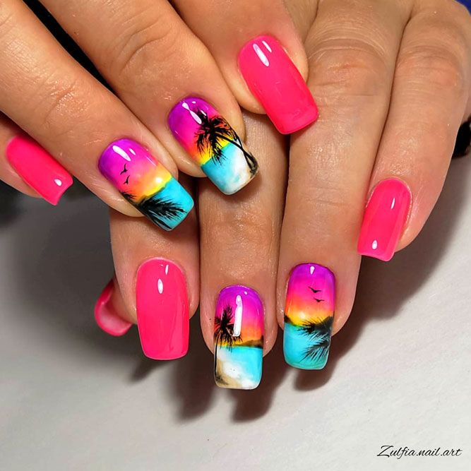 Tropical Sunset Nail Art