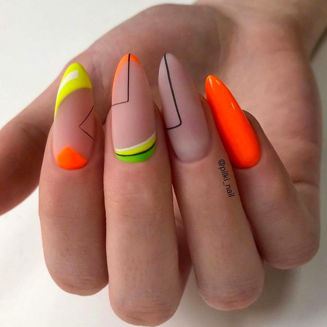 Fancy Nails With Brightly Neon Geometry