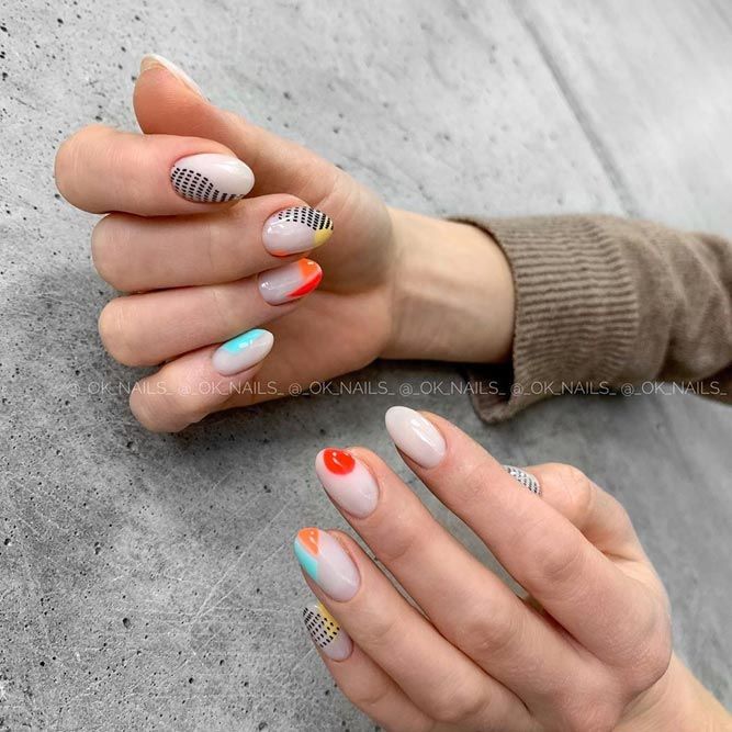 Fancy Nails With Brightly Color Accent