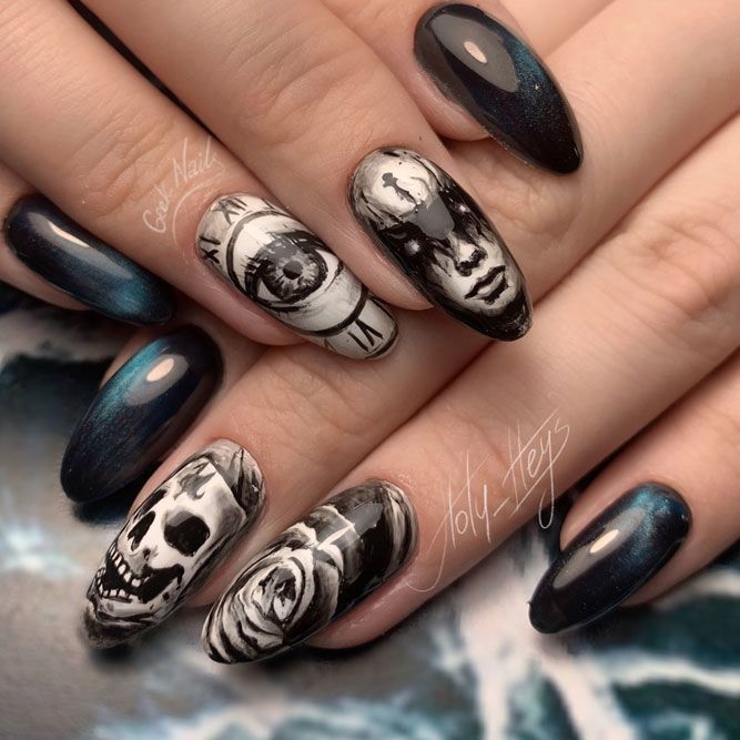 Scary Halloween Nails for Goth Girl