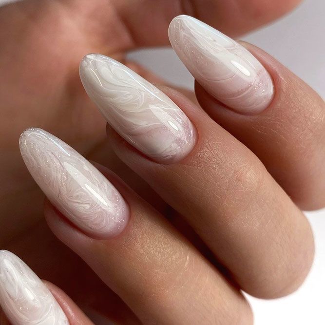 Elegant White Almond Shaped Nails