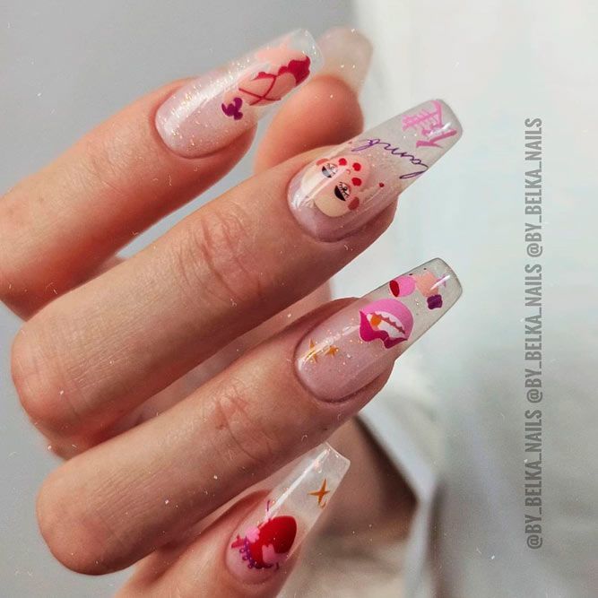 Sparkly Coffin Nails with Stickers