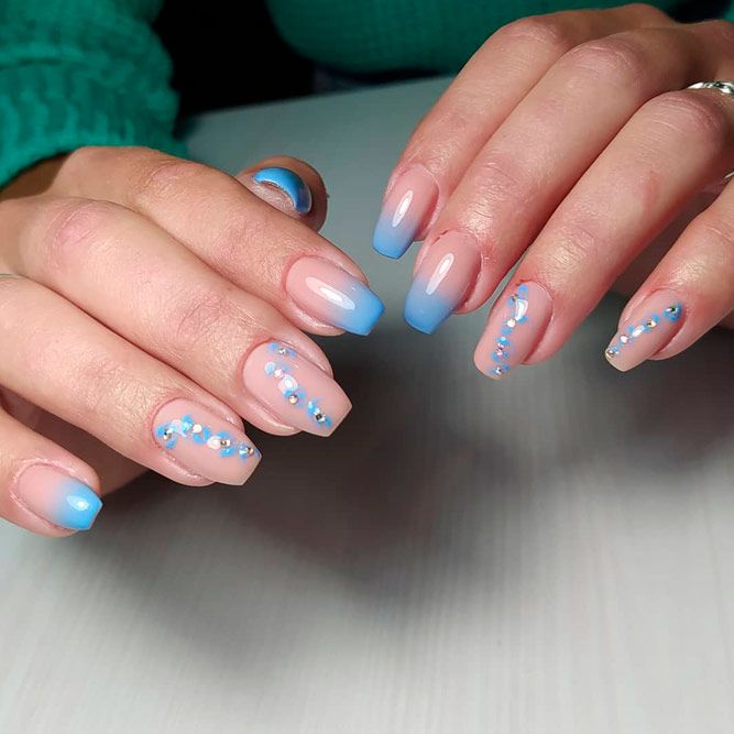 Lovely Blue Gradient Coffin Nails