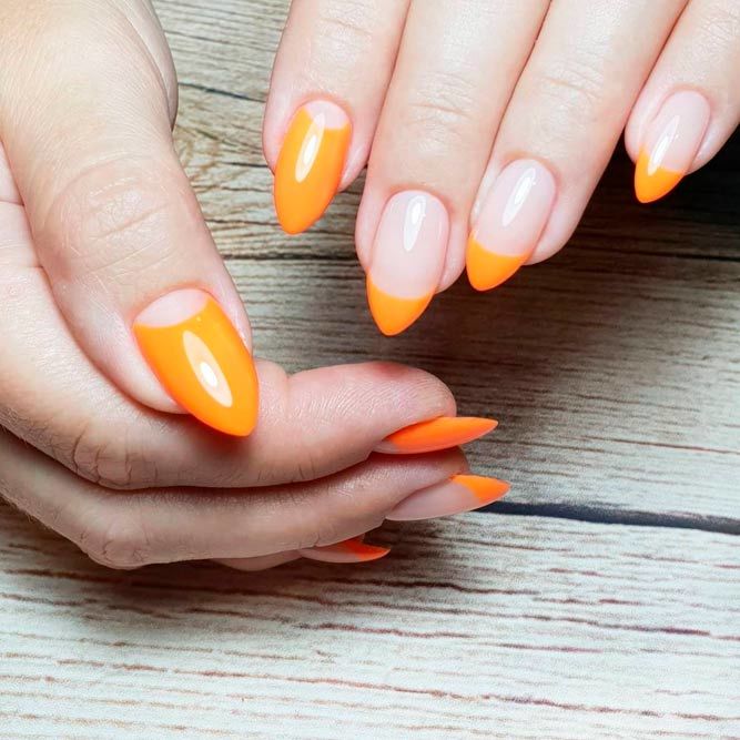 Lovely Orange French Stiletto Nails