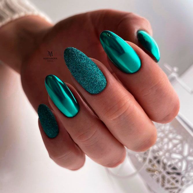 Mint Green Almond Shaped Nails