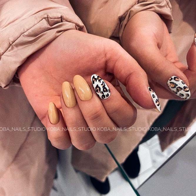 Beige Almond Shaped Nails