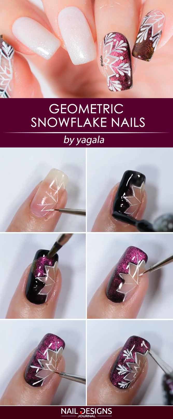 Geometric Snowflake Nails