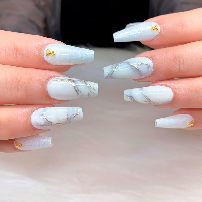 Coffin Nail Shapes And White Marble Art