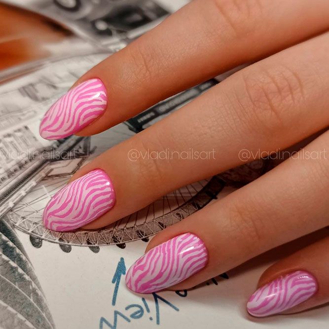 Girly Pink Zebra Print On Nails