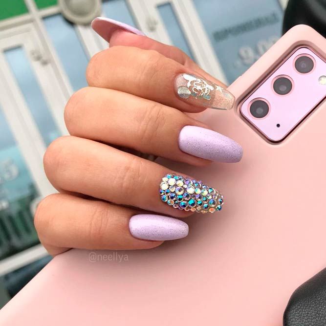Coffin Nails With Rhinestones For Glamorous Ladies